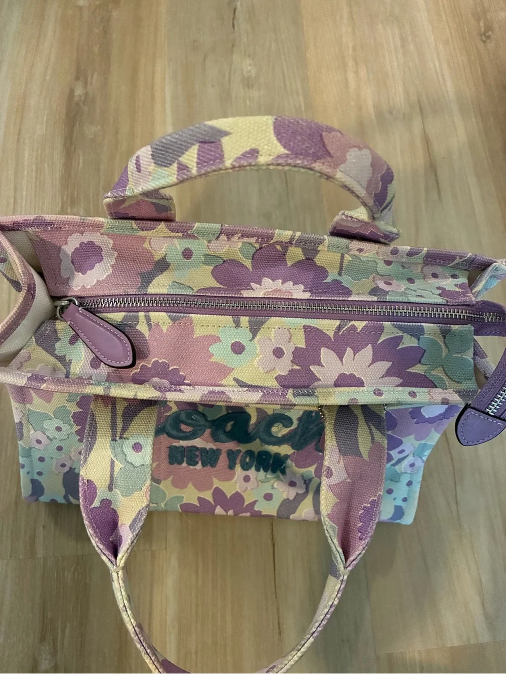 Coach Floral Canvas Tote in Lavender and Mint